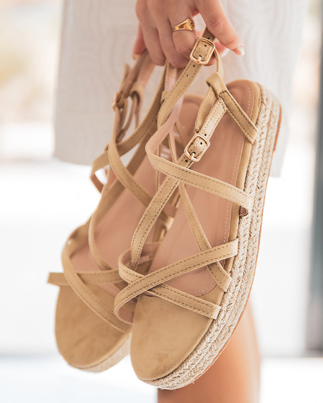 Sandale plate femme beige plateforme corde - Chiara - Casual Mode
