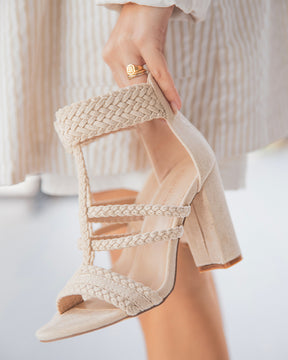 Sandale talon carrée femme beige - Agathe - Casual Mode