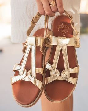 Sandale plate en cuir doré - femme - MJNP81 - Casual Mode